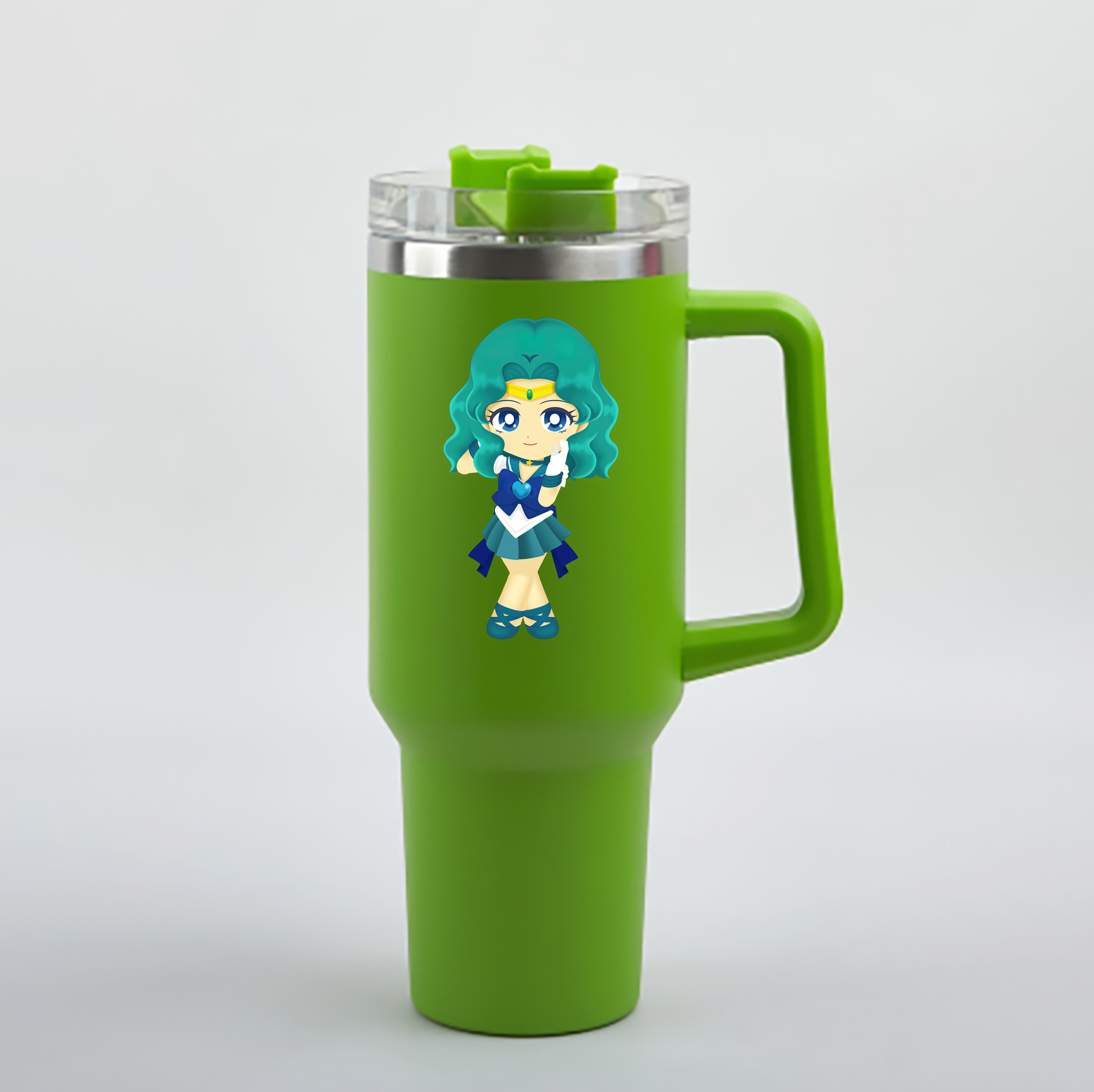 （画像用） 美少女戦士セーラームーン 海王 みちる（かいおう みちる） Sailor Moon Kaiou Michiru 1200mL車用タンブラー - クリスタルステッカー（プラスチックストロー付き）